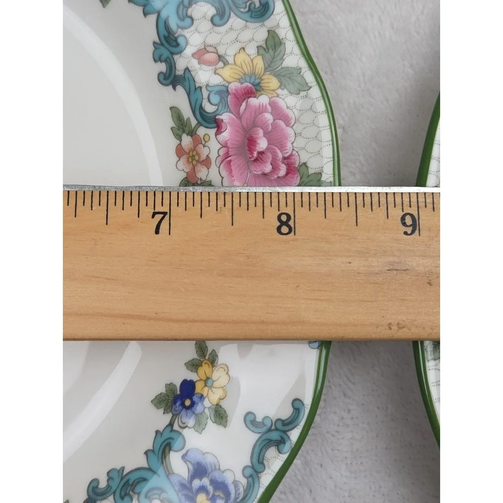 4 Royal Doulton Floradora Green Salad Plates Floral Scalloped England Fine China